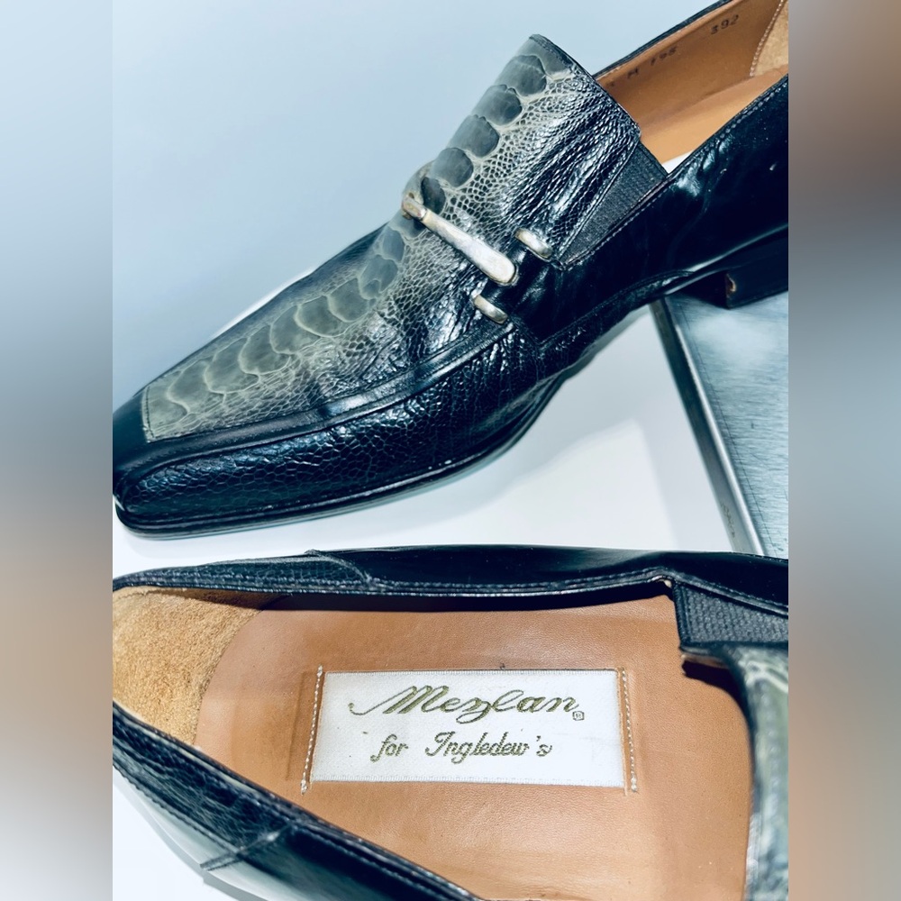 Rare Mezlan for Ingledews Vintage Loafers, 2tone Olive&Black Genuine Ostrich - Picture 8 of 11